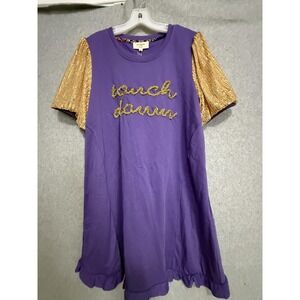 Umgee Dress Womens M Purple Touch Down Sequin Sleeve T Shirt Game Day Football